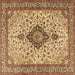 Square Machine Washable Medallion Brown Traditional Rug, wshtr4153brn