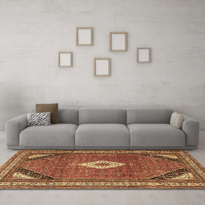 Machine Washable Medallion Brown Traditional Rug in a Living Room,, wshtr4154brn