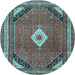 Round Medallion Light Blue Traditional Rug, tr4154lblu