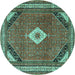 Round Machine Washable Medallion Turquoise Traditional Area Rugs, wshtr4154turq