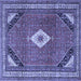 Square Machine Washable Medallion Blue Traditional Rug, wshtr4154blu