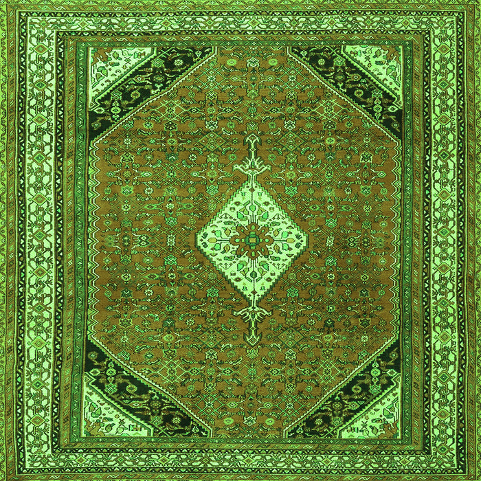 Round Machine Washable Medallion Green Traditional Area Rugs, wshtr4154grn