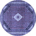 Round Machine Washable Medallion Blue Traditional Rug, wshtr4154blu