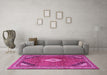 Machine Washable Medallion Pink Traditional Rug in a Living Room, wshtr4154pnk