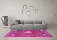 Machine Washable Medallion Pink Traditional Rug, wshtr4154pnk