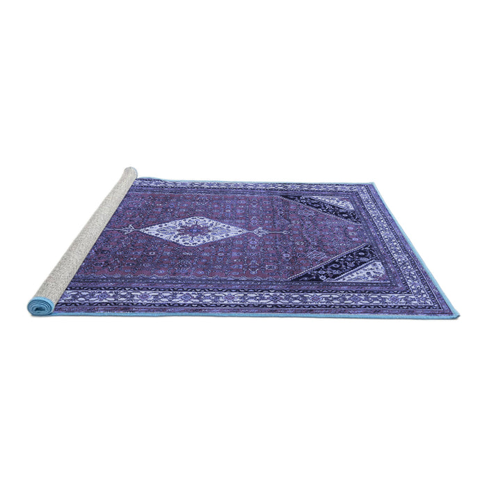 Sideview of Machine Washable Medallion Blue Traditional Rug, wshtr4154blu