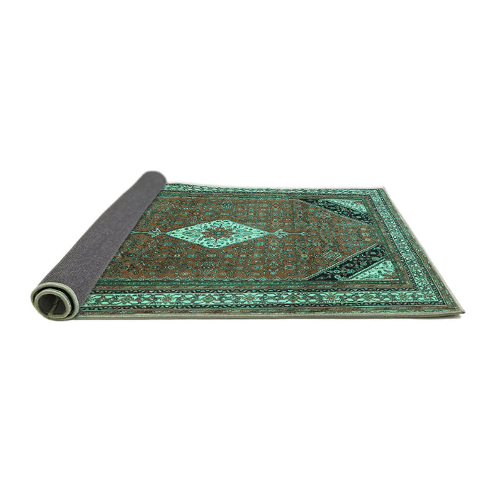 Sideview of Medallion Turquoise Traditional Rug, tr4154turq