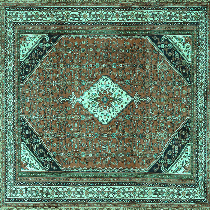 Square Machine Washable Medallion Turquoise Traditional Area Rugs, wshtr4154turq