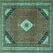 Square Machine Washable Medallion Turquoise Traditional Area Rugs, wshtr4154turq