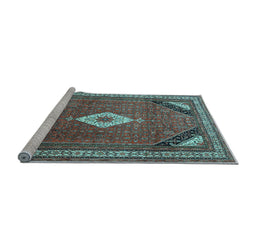 Sideview of Machine Washable Medallion Light Blue Traditional Rug, wshtr4154lblu
