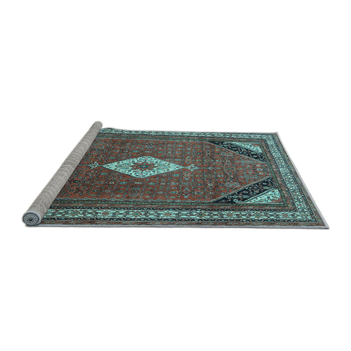 Sideview of Machine Washable Medallion Light Blue Traditional Rug, wshtr4154lblu