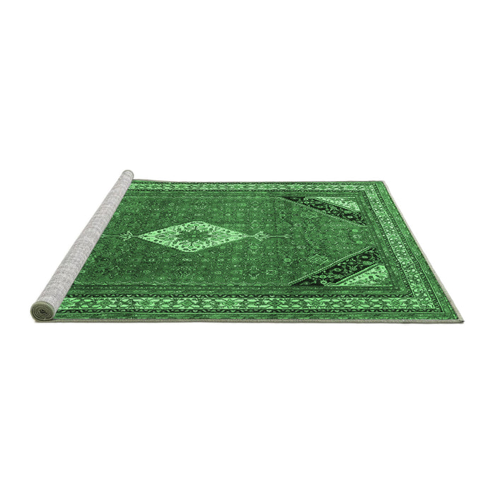 Sideview of Machine Washable Medallion Emerald Green Traditional Area Rugs, wshtr4154emgrn