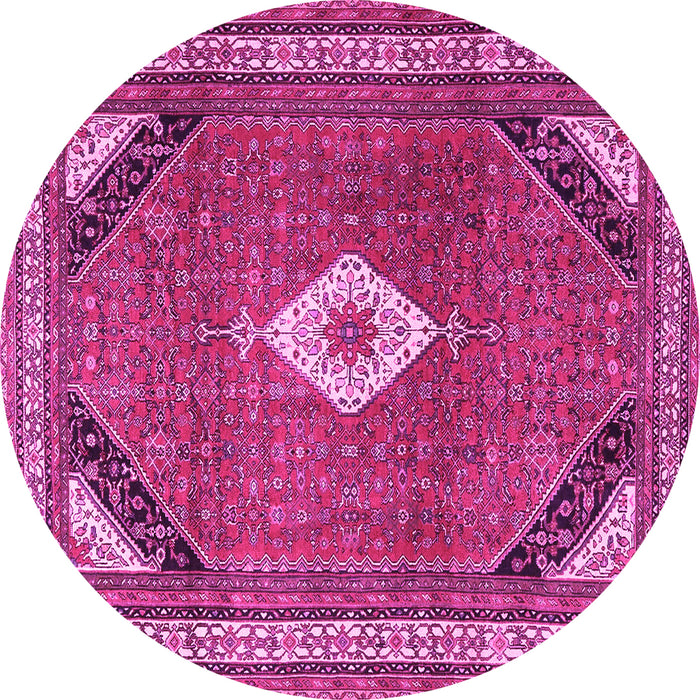 Round Machine Washable Medallion Pink Traditional Rug, wshtr4154pnk