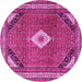 Round Machine Washable Medallion Pink Traditional Rug, wshtr4154pnk