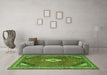 Machine Washable Medallion Green Traditional Area Rugs in a Living Room,, wshtr4154grn