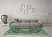Machine Washable Medallion Turquoise Traditional Area Rugs in a Living Room,, wshtr4154turq
