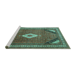 Sideview of Machine Washable Medallion Turquoise Traditional Area Rugs, wshtr4154turq