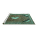Sideview of Machine Washable Medallion Turquoise Traditional Area Rugs, wshtr4154turq