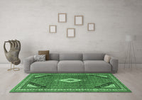 Machine Washable Medallion Emerald Green Traditional Rug, wshtr4154emgrn