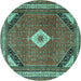 Round Medallion Turquoise Traditional Rug, tr4154turq