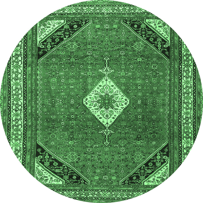 Round Medallion Emerald Green Traditional Rug, tr4154emgrn