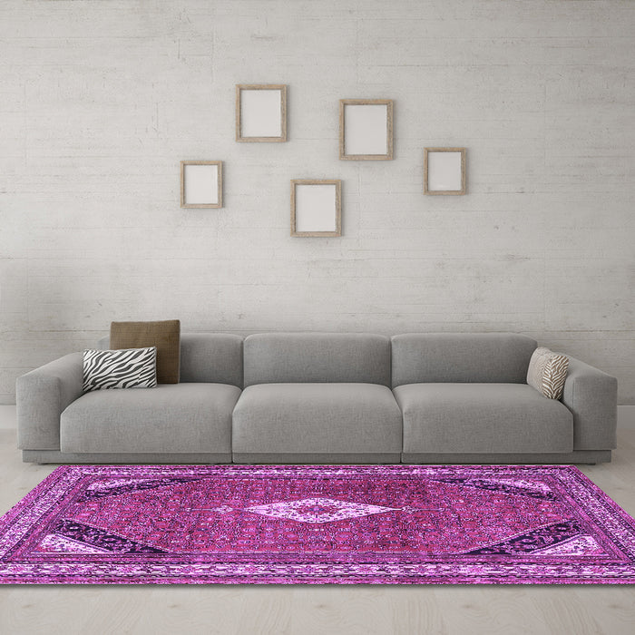 Machine Washable Medallion Purple Traditional Area Rugs in a Living Room, wshtr4154pur