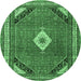 Round Machine Washable Medallion Emerald Green Traditional Area Rugs, wshtr4154emgrn