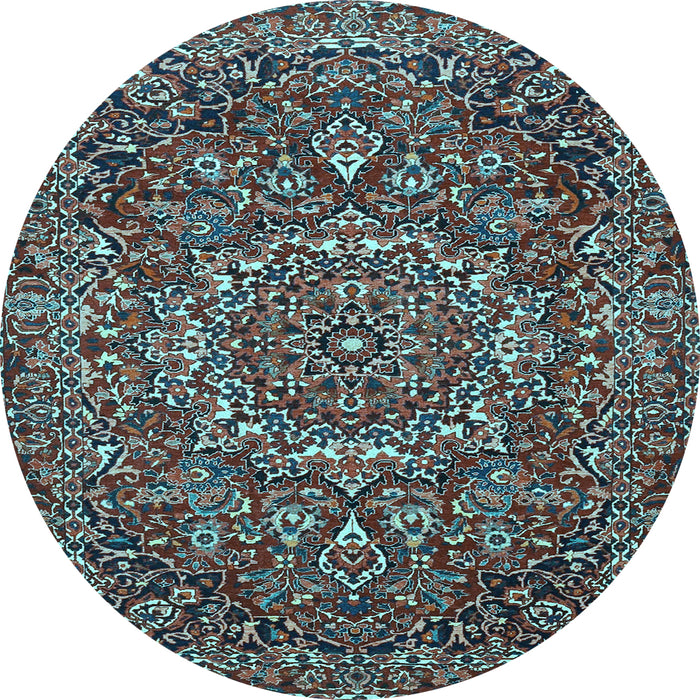 Round Machine Washable Persian Light Blue Traditional Rug, wshtr4155lblu