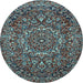 Round Machine Washable Persian Light Blue Traditional Rug, wshtr4155lblu