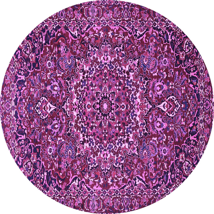 Round Machine Washable Persian Purple Traditional Area Rugs, wshtr4155pur