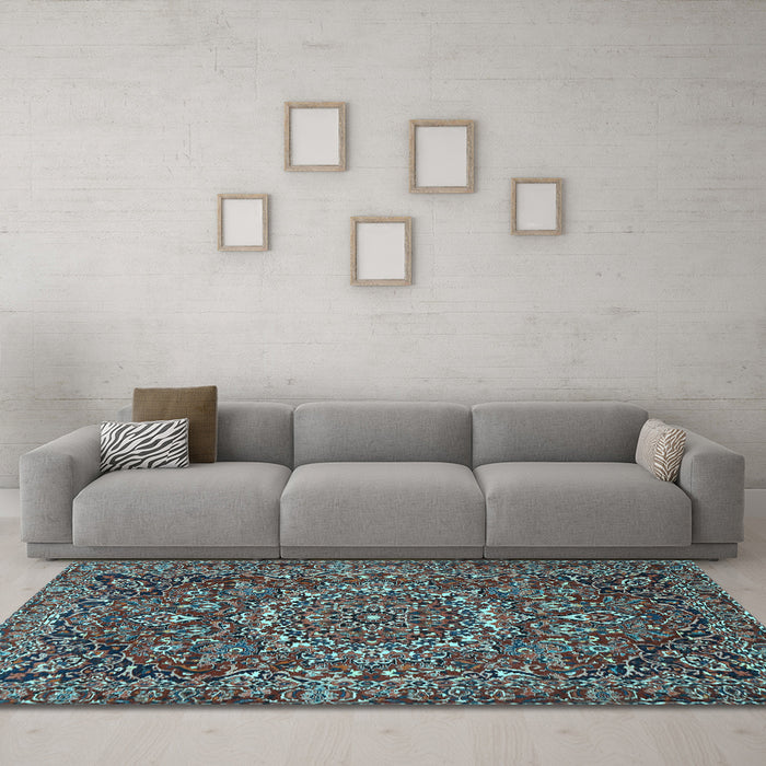 Machine Washable Persian Light Blue Traditional Rug in a Living Room, wshtr4155lblu