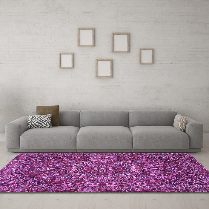 Machine Washable Persian Purple Traditional Area Rugs in a Living Room, wshtr4155pur