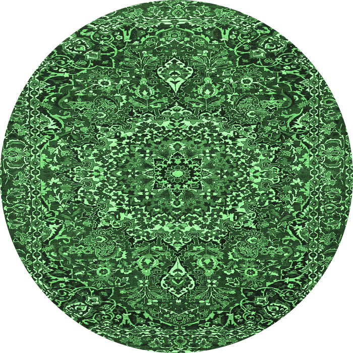 Round Machine Washable Persian Emerald Green Traditional Area Rugs, wshtr4155emgrn