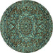 Round Machine Washable Persian Turquoise Traditional Area Rugs, wshtr4155turq