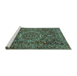 Sideview of Machine Washable Persian Turquoise Traditional Area Rugs, wshtr4155turq