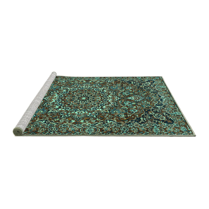 Sideview of Machine Washable Persian Turquoise Traditional Area Rugs, wshtr4155turq