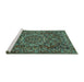 Sideview of Machine Washable Persian Turquoise Traditional Area Rugs, wshtr4155turq