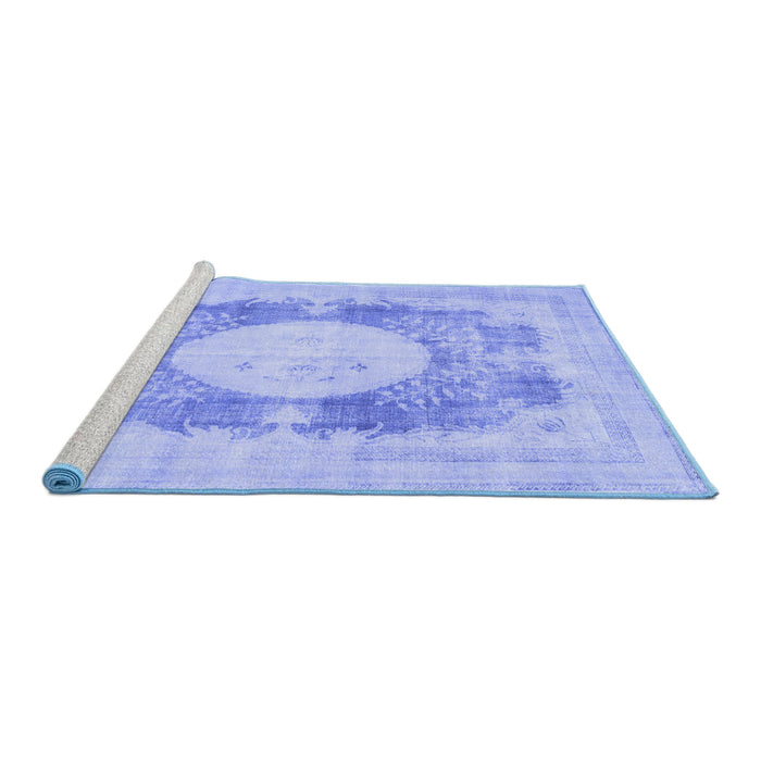 Sideview of Machine Washable Medallion Blue Traditional Rug, wshtr4156blu