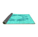 Sideview of Medallion Turquoise Traditional Rug, tr4156turq