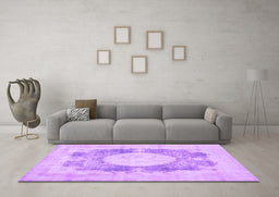 Machine Washable Medallion Purple Traditional Area Rugs in a Living Room, wshtr4156pur