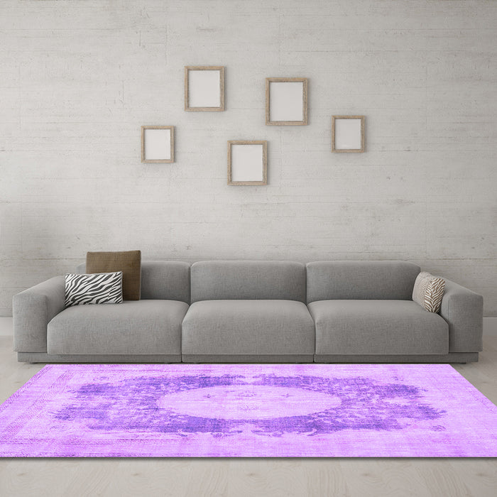 Machine Washable Medallion Purple Traditional Area Rugs in a Living Room, wshtr4156pur
