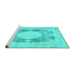 Sideview of Machine Washable Medallion Turquoise Traditional Area Rugs, wshtr4156turq