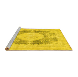 Sideview of Machine Washable Medallion Yellow Traditional Rug, wshtr4156yw