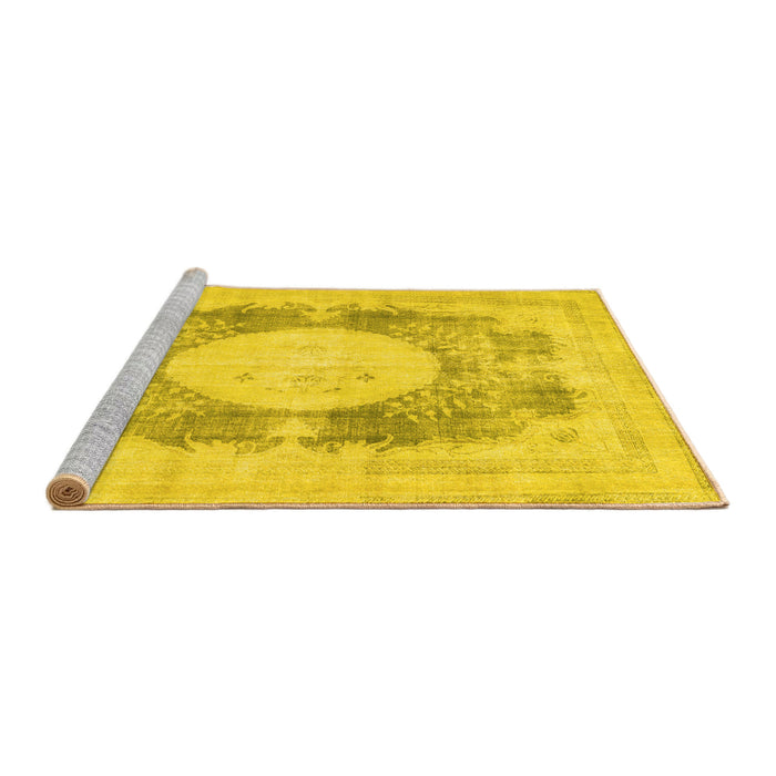 Sideview of Machine Washable Medallion Yellow Traditional Rug, wshtr4156yw