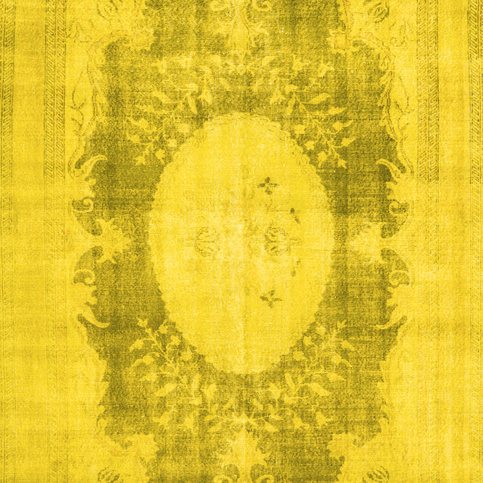 Machine Washable Medallion Yellow Traditional Rug, wshtr4156yw