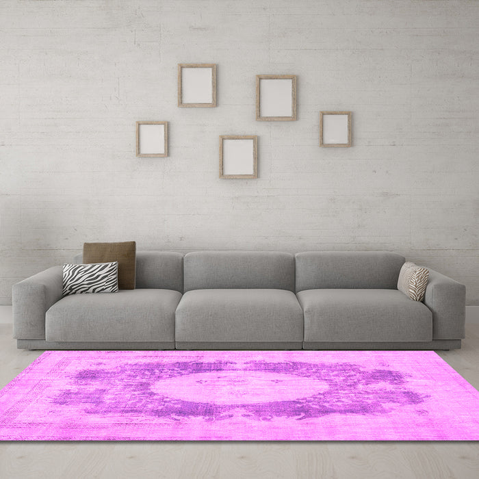 Machine Washable Medallion Pink Traditional Rug in a Living Room, wshtr4156pnk