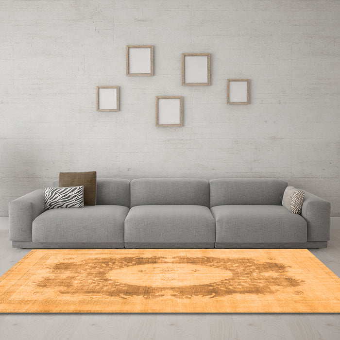 Machine Washable Medallion Orange Traditional Area Rugs in a Living Room, wshtr4156org