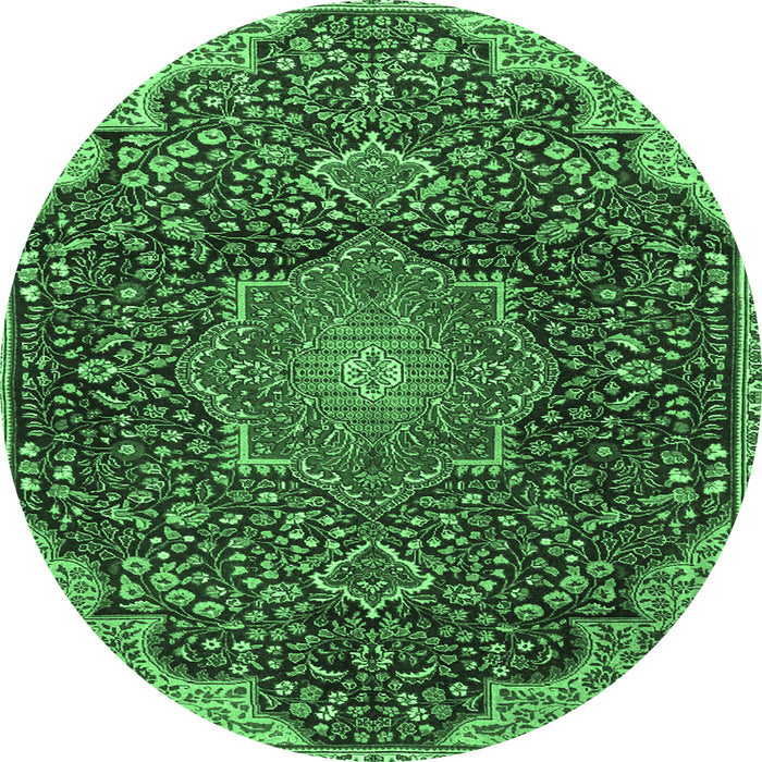 Round Medallion Emerald Green Traditional Rug, tr4157emgrn
