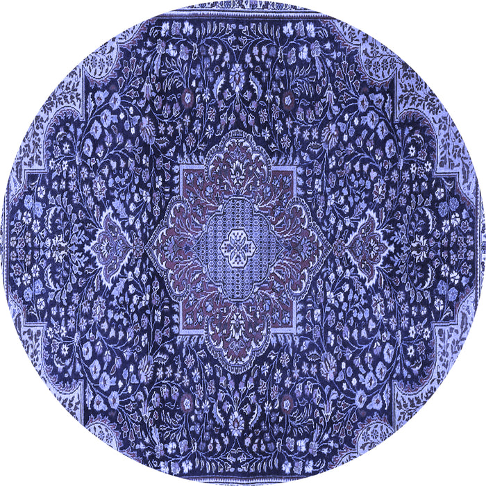 Round Machine Washable Medallion Blue Traditional Rug, wshtr4157blu