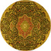 Round Machine Washable Medallion Yellow Traditional Rug, wshtr4157yw